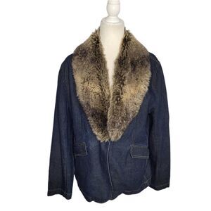 VINTAGE 90s/Y2K‎ coat faux fur denim one button jacket M